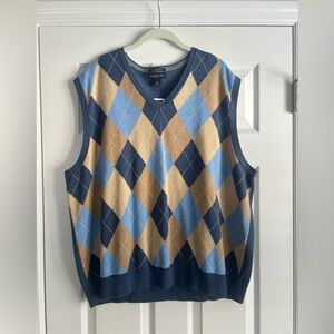 Men's Lands End Argyle Sweater Vest - Blue and Tan